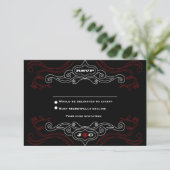 Red & Black Rock 'n' Roll Wedding RSVP Einladung (Stehend Vorderseite)