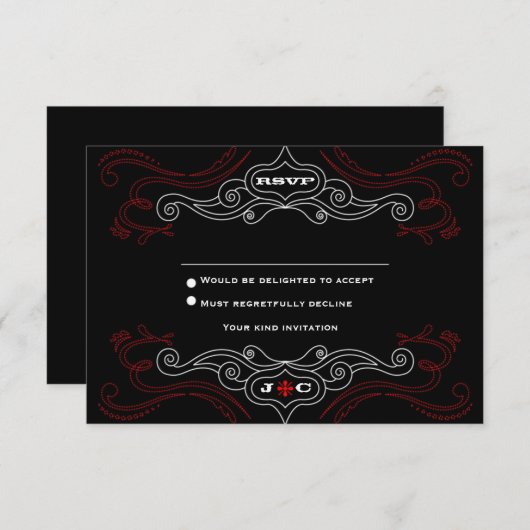 Red & Black Rock 'n' Roll Wedding RSVP Einladung (Vorne/Hinten)