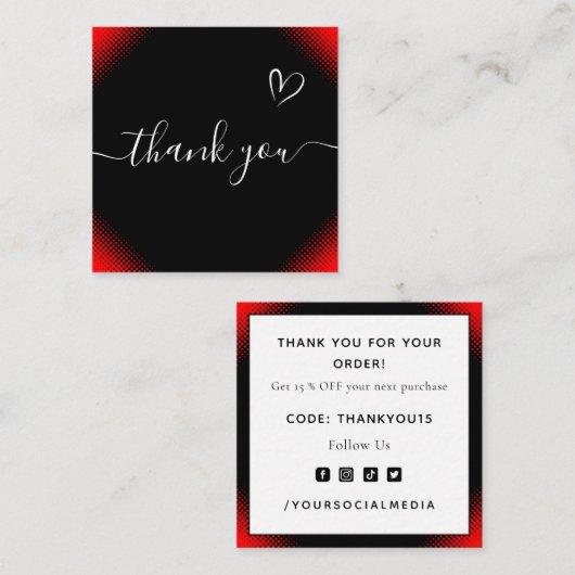 Red & Black Romantic Vielen Dank Leidenschaft Stil Quadratische Visitenkarte (Vorne/Hinten)