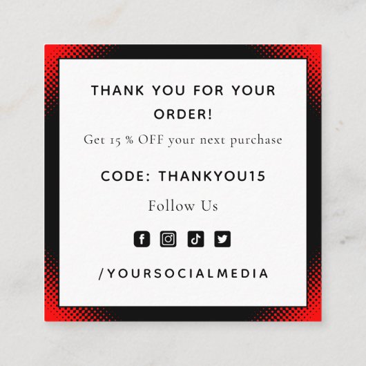 Red & Black Romantic Vielen Dank Leidenschaft Stil Quadratische Visitenkarte (Rückseite)