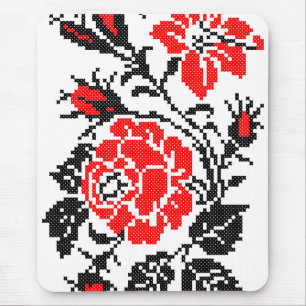 Red&Black Rose cross-stitch Russian Pattern Mousepad