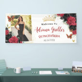Red Black Rose Floral Quinceañera Sweet 16 Foto Banner (Messe)