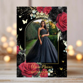 Red Black Rose Floral Quinceañera Sweet 16 Foto Folieneinladung