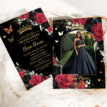 Red Black Rose Floral Quinceañera Sweet 16 Foto Folieneinladung<br><div class="desc">Personalisieren Sie diese elegante Quinceañera / Sweet 16 Geburtstag reale Folie Foto Einladung einfach und schnell. Klicken Sie einfach auf die Schaltfläche Bearbeiten mit Entwurfswerkzeugen, um den Text zu bearbeiten, Schriftart und Schriftart zu ändern. Die Rose sind in Rot und Schwarz gehalten und mit einem dunkelschwarzen Hintergrund geschmückt. HINWEIS: Nur...</div>