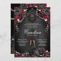 Red Black Rose Gothic Haunted Castle Quinceanera