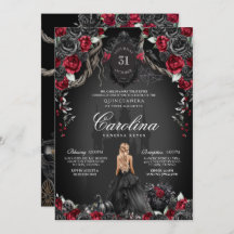 Red Black Rose Gothic Haunted Spooky Quinceanera