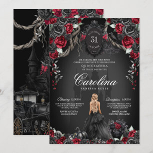 Red Black Rose Gothic Spuk Spooky Quinceanera Einladung