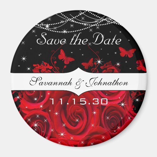 Red Black Rose Herz Save the Date unter Sternen Magnet (Vorne)
