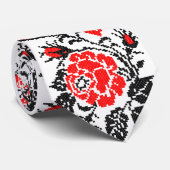 Red&Black Rose Kreuzstich Russe-Muster Krawatte (Gerollt)