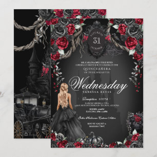 Red Black Rose Quinceanera Gothic Halloween Einladung