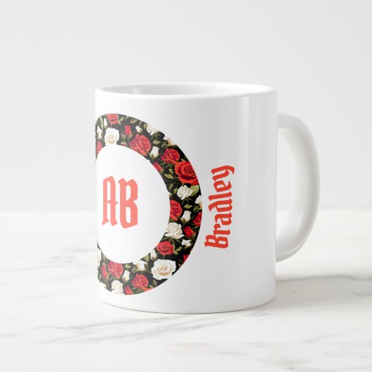Red Black Rose Ring Jumbo Tasse (Vorderseite Rechts)