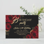 Red Black Roses Birthday Party Invitation Einladung (Stehend Vorderseite)