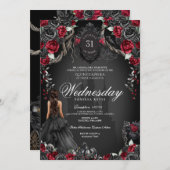 Red Black Roses Quinceañera Halloween Gothic Einladung (Vorne/Hinten)