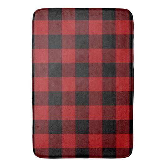 Red Black Rustic Buffalo Kariert Checkered Badematte (Vorderseite Vertikal)