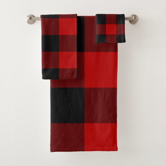 Red Black Rustic Buffalo Kariert Checkered Karos Badhandtuch Set (Insitu)