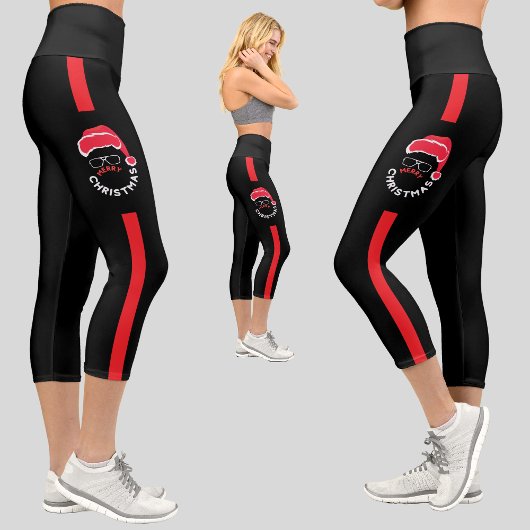 Red Black Santa Claus Weihnachtsfeier Capri Leggings