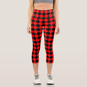Red Black Schachbrett Diamond Pattern Capri Leggings