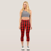 Red Black Schachbrett Diamond Pattern Capri Leggings (Vorderseite)