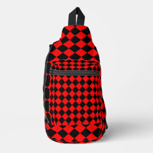 Red Black Schachbrett Diamond Pattern Crossbody Bag