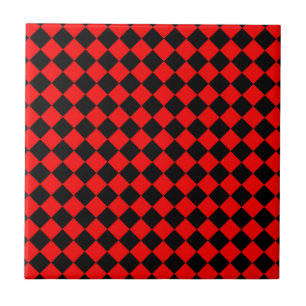 Red Black Schachbrett Diamond Pattern Fliese