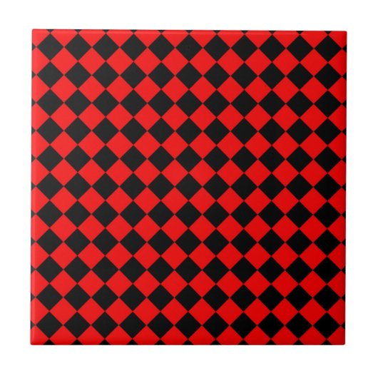 Red Black Schachbrett Diamond Pattern Fliese (Vorderseite)