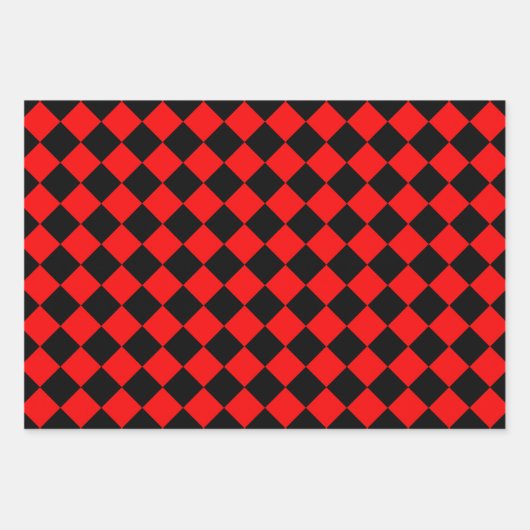 Red Black Schachbrett Diamond Pattern Geschenkpapier Set (Vorderseite)