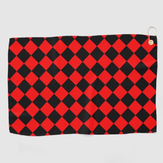 Red Black Schachbrett Diamond Pattern Golfhandtuch (Horizontal)