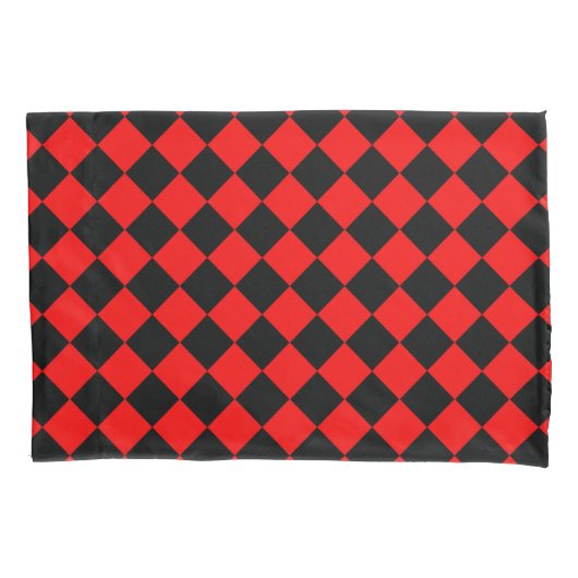 Red Black Schachbrett Diamond Pattern Kissenbezug (Vorderseite-Links)