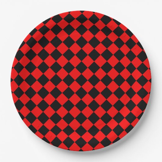 Red Black Schachbrett Diamond Pattern Pappteller (Vorderseite)