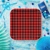Red Black Schachbrett Diamond Pattern Pappteller (Party)