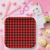 Red Black Schachbrett Diamond Pattern Pappteller (Party)