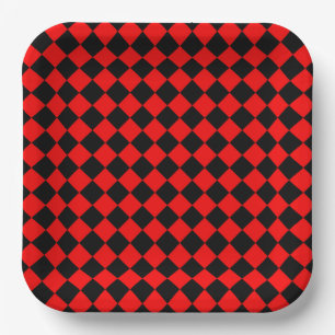 Red Black Schachbrett Diamond Pattern Pappteller
