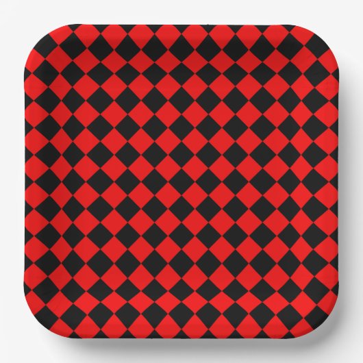 Red Black Schachbrett Diamond Pattern Pappteller (Vorderseite)