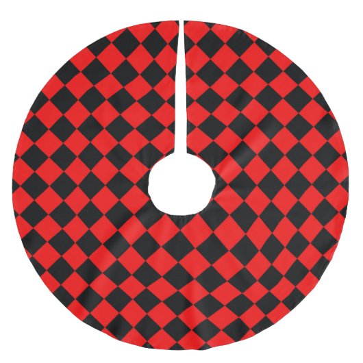 Red Black Schachbrett Diamond Pattern Polyester Weihnachtsbaumdecke (Vorderseite)