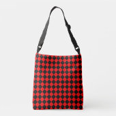 Red Black Schachbrett Diamond Pattern Tragetaschen Mit Langen Trägern (Rückseite)