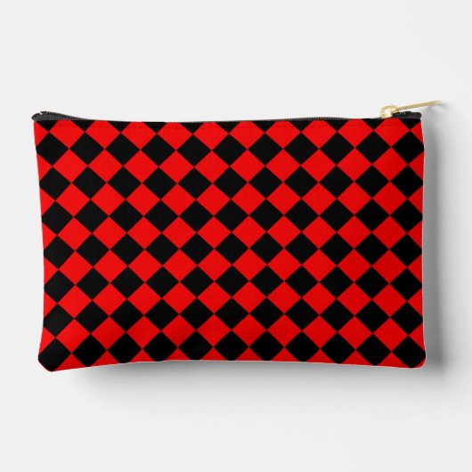 Red Black Schachbrett Diamond Pattern Zubehörtasche (Rückseite)