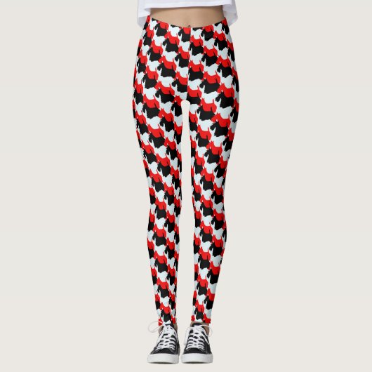 Red Black Scottie Dog Pattern Leggings (Vorderseite)