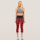 Red Black Scottish Tartan Chic Stilvolles Muster Capri Leggings (Vorderseite)