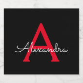 Red Black Script Giron Monogram Name Alkoholflaschenetikett (Einzelnes Label)