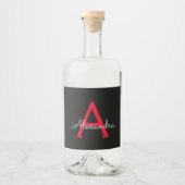 Red Black Script Giron Monogram Name Alkoholflaschenetikett (Vorderseite)
