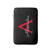 Red Black Script Giron Monogram Name Badematte (Vorderseite Vertikal)