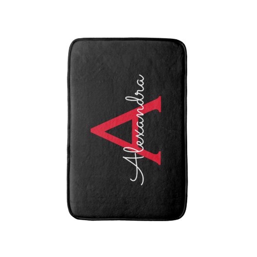 Red Black Script Giron Monogram Name Badematte (Vorderseite Vertikal)