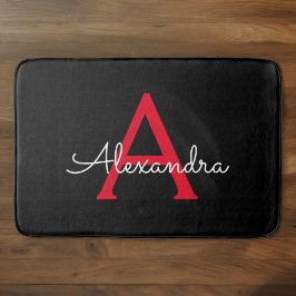 Red Black Script Giron Monogram Name Badematte