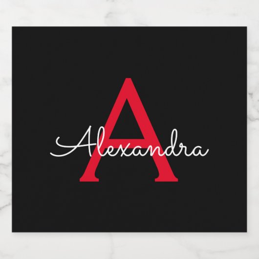 Red Black Script Giron Monogram Name Bierflaschenetikett (Einzelnes Label)