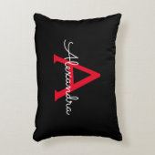 Red Black Script Giron Monogram Name Dekokissen (Vorderseite(Vertikal))