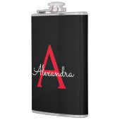 Red Black Script Giron Monogram Name Flachmann (Links)