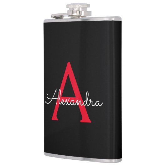 Red Black Script Giron Monogram Name Flachmann (Links)