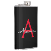 Red Black Script Giron Monogram Name Flachmann (Rechts)