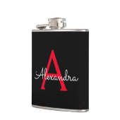 Red Black Script Giron Monogram Name Flachmann (Links)