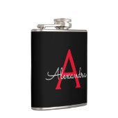 Red Black Script Giron Monogram Name Flachmann (Rechts)